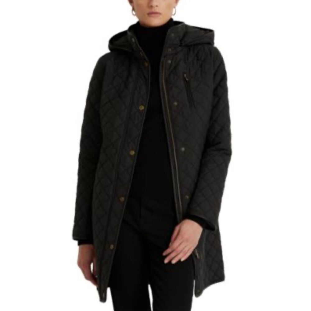 Lauren Ralph Lauren Black Quilted Mid-Length Hooded Puffer Coat Size 1X - Picture 1 of 9